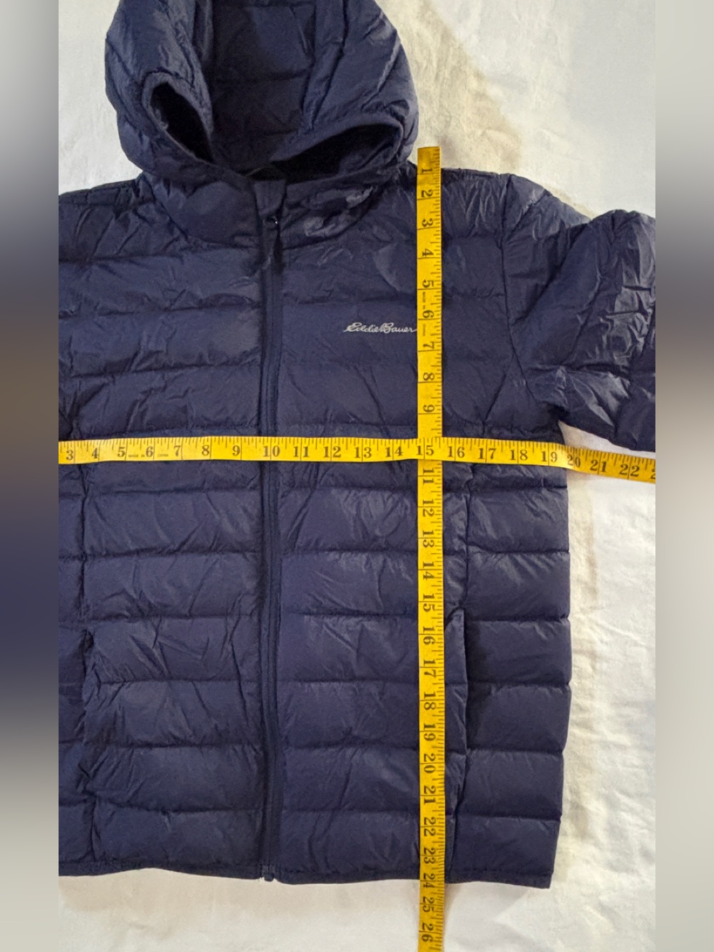 Eddie Bauer Boys L 14 Navy Duck Down Hooded Puffer Jacket - Picture 5 of 7